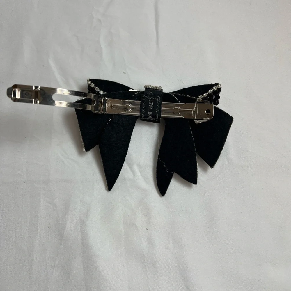Elegant Black and Silver Bow Hair Clip